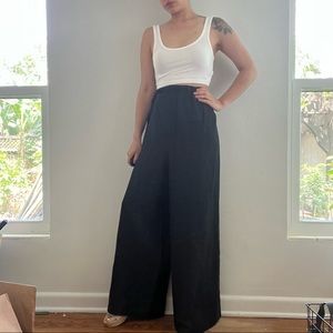 Vintage 100% Linen High Waisted Pants black wide leg large flood